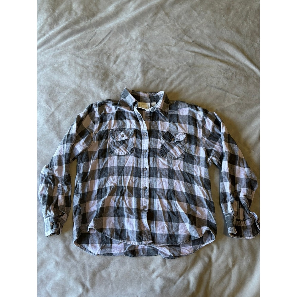 cg•l•cg Womens Buffalo Plaid Flannel Shirt Black White Long Sleeve Large
